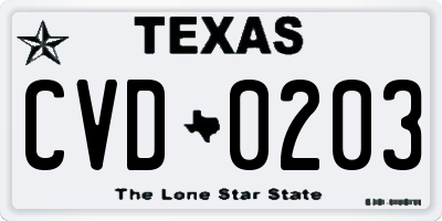 TX license plate CVD0203