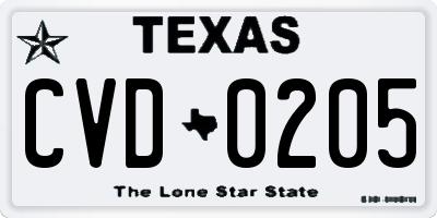 TX license plate CVD0205