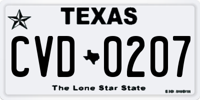 TX license plate CVD0207