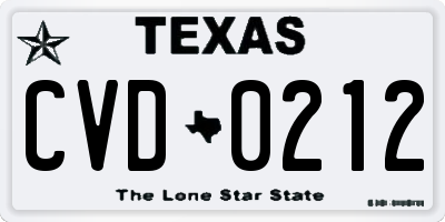 TX license plate CVD0212