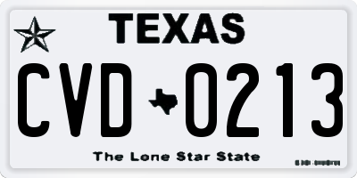 TX license plate CVD0213