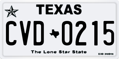 TX license plate CVD0215
