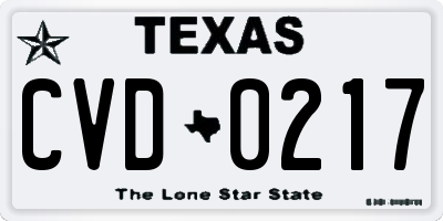 TX license plate CVD0217