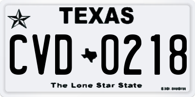 TX license plate CVD0218