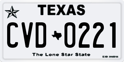 TX license plate CVD0221