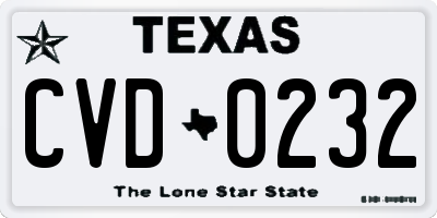 TX license plate CVD0232