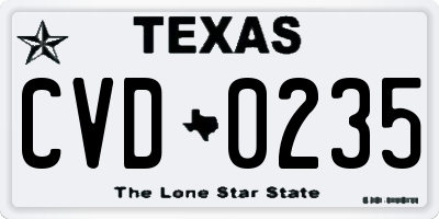 TX license plate CVD0235