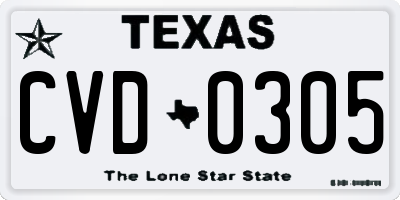 TX license plate CVD0305
