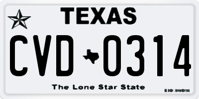 TX license plate CVD0314
