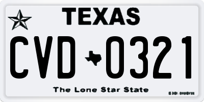 TX license plate CVD0321