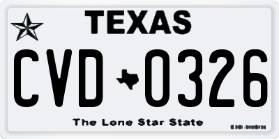 TX license plate CVD0326