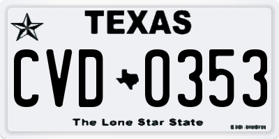 TX license plate CVD0353
