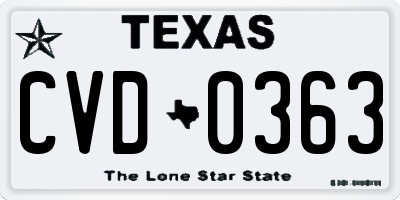 TX license plate CVD0363