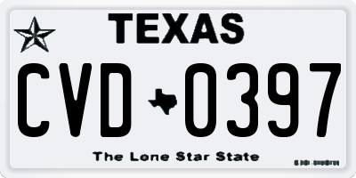 TX license plate CVD0397
