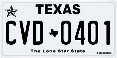 TX license plate CVD0401