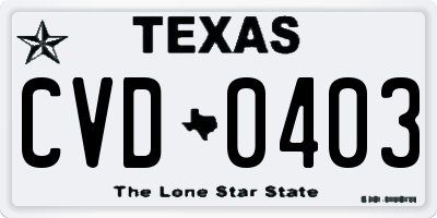 TX license plate CVD0403