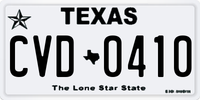 TX license plate CVD0410