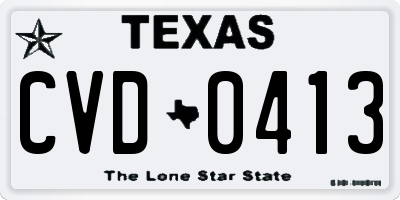 TX license plate CVD0413