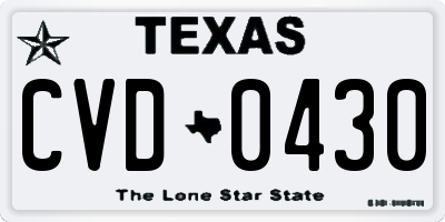 TX license plate CVD0430