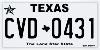 TX license plate CVD0431