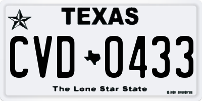 TX license plate CVD0433