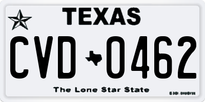TX license plate CVD0462