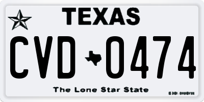 TX license plate CVD0474