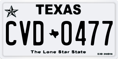 TX license plate CVD0477