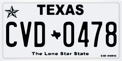 TX license plate CVD0478