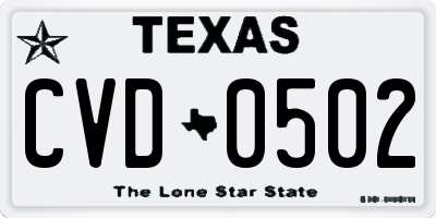 TX license plate CVD0502
