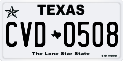 TX license plate CVD0508