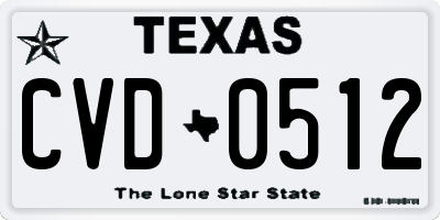 TX license plate CVD0512