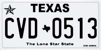 TX license plate CVD0513