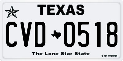 TX license plate CVD0518