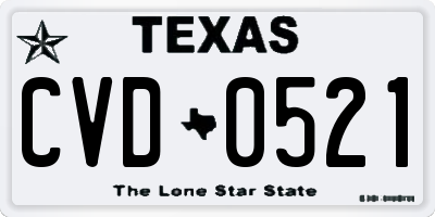 TX license plate CVD0521