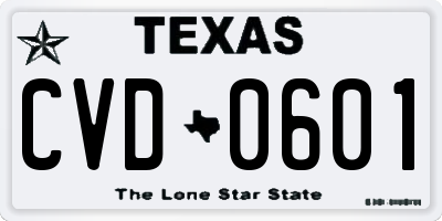 TX license plate CVD0601