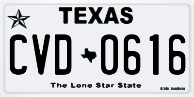 TX license plate CVD0616