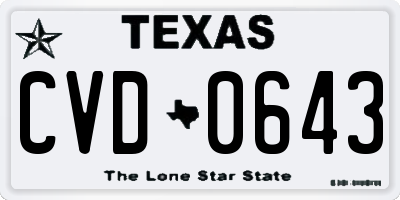 TX license plate CVD0643