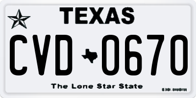 TX license plate CVD0670