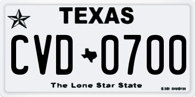 TX license plate CVD0700