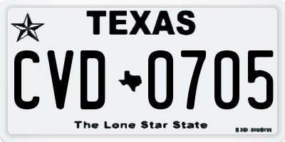 TX license plate CVD0705