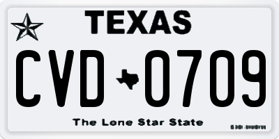 TX license plate CVD0709