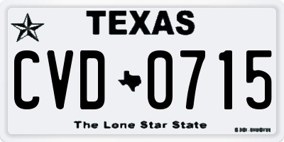 TX license plate CVD0715