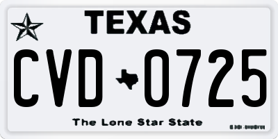 TX license plate CVD0725