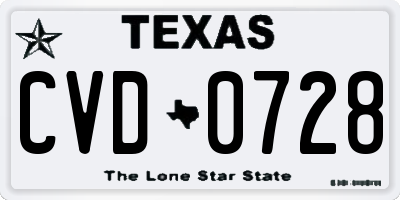 TX license plate CVD0728