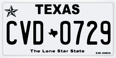 TX license plate CVD0729