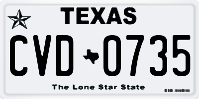 TX license plate CVD0735