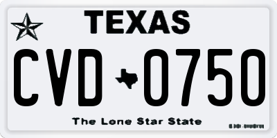 TX license plate CVD0750
