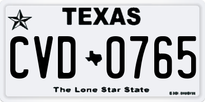 TX license plate CVD0765