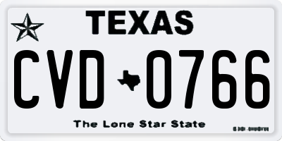 TX license plate CVD0766